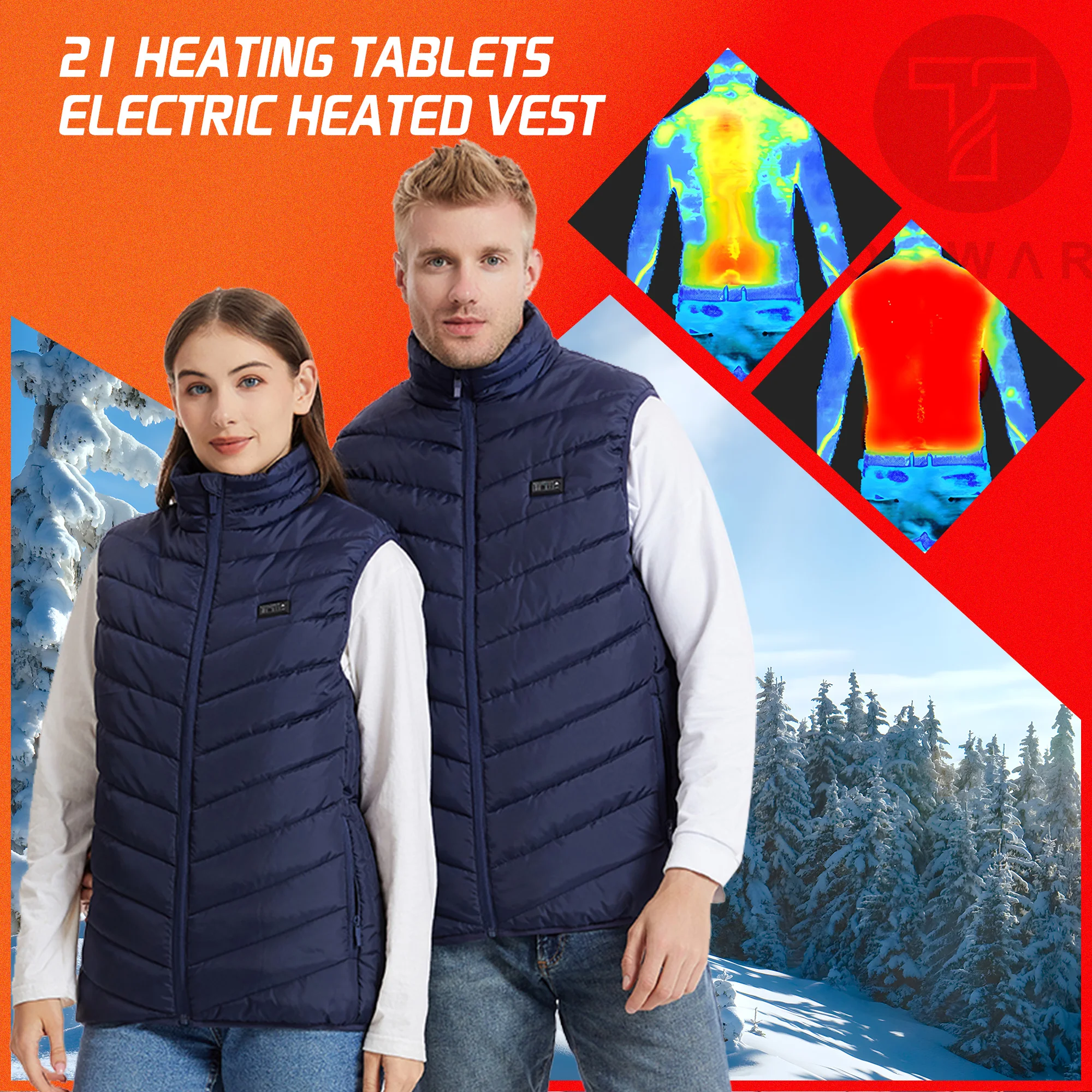 Chaleco calefactor de invierno, chaqueta azul para hombre, chaqueta calefactable de invierno para mujer, chaleco térmico, chaqueta deportiva para exteriores más cálida