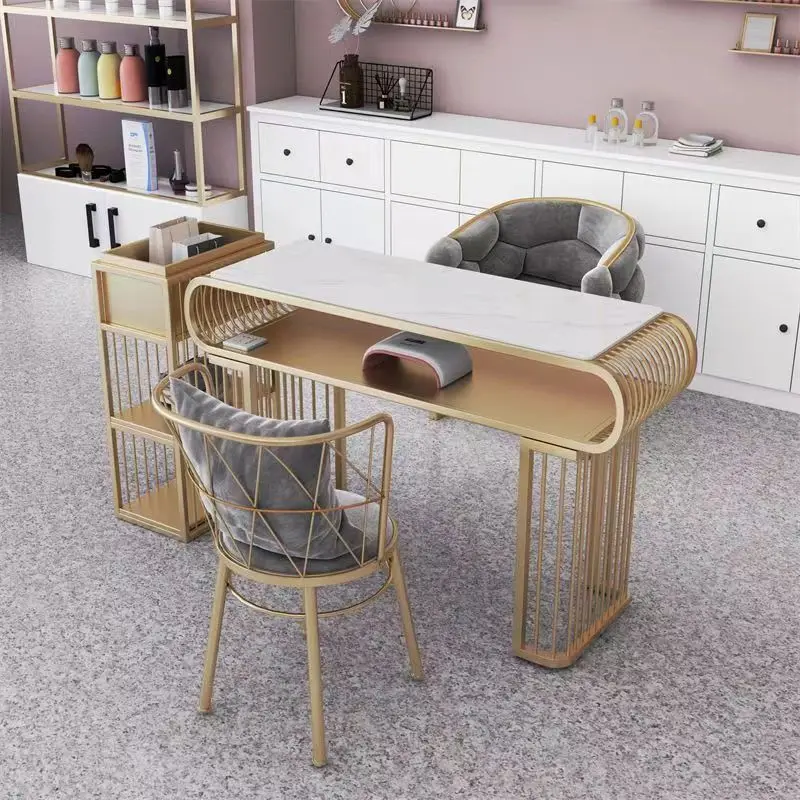 Light luxury manicure table iron art multi-person manicure table marble countertop manicure table chair set combination