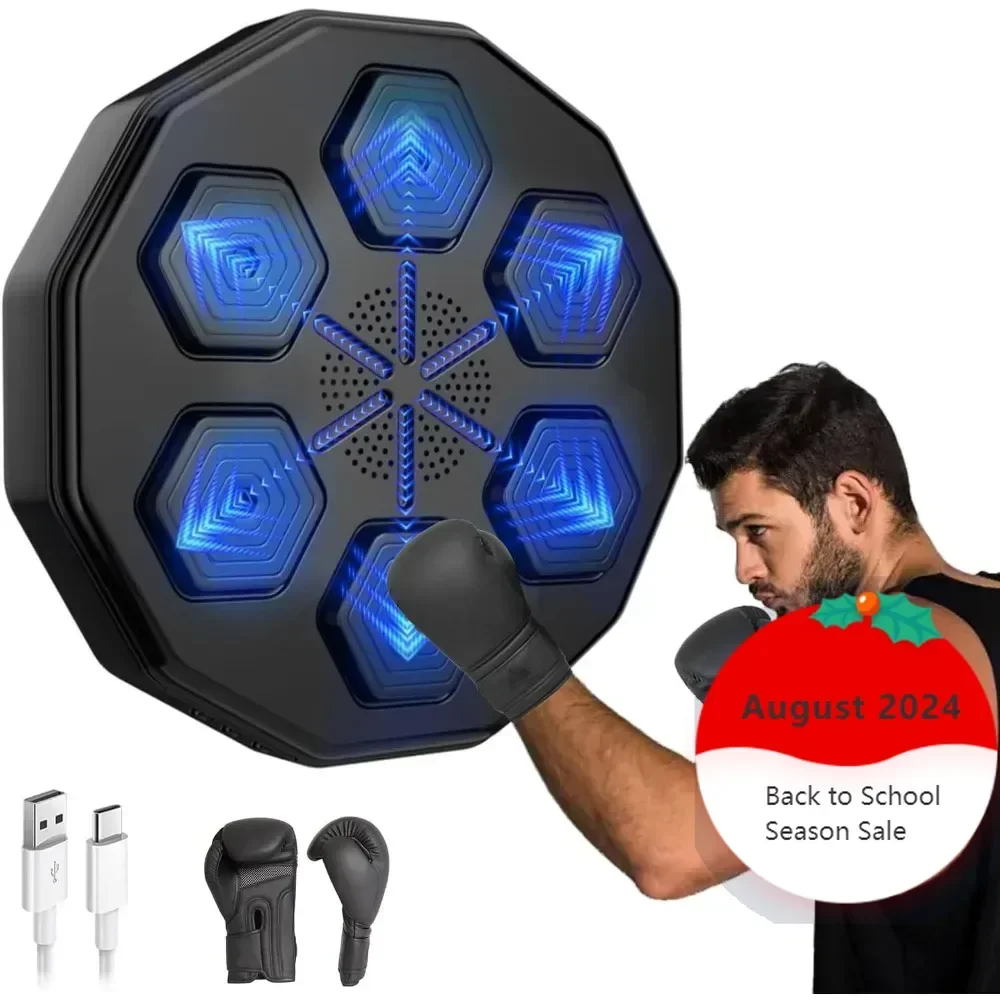 

Smart Bluetooth Music Boxing Machine with 14oz Gloves, Wall Mounted Electronic Punching Pad, Beat Sync Technology.