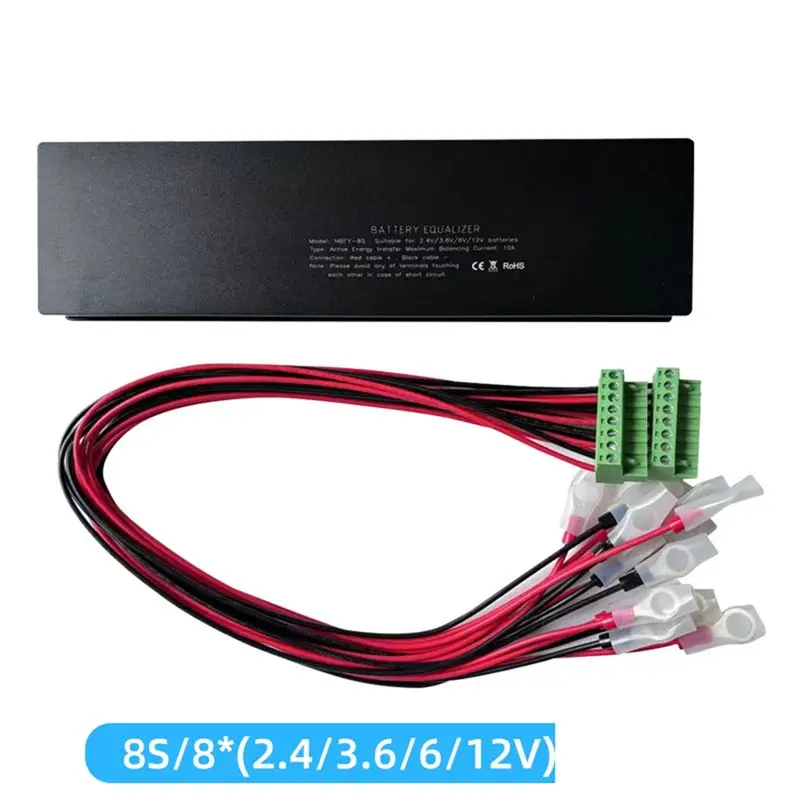 B76B HA02-8S Battery Equalizer Balancer 96V, for 8x12V 8X2V 8X3.7V 8X6V Lead-Acid Lithium LiFePo4 Solar Systems, Black