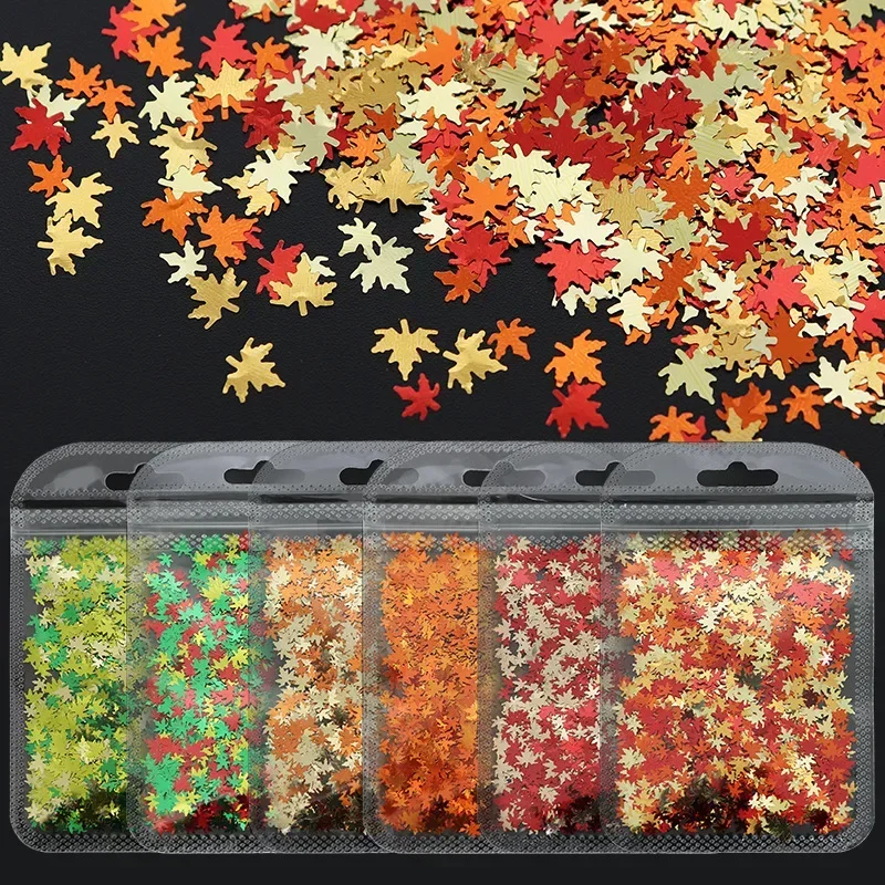 Paillettes de feuilles d'érable mélangées pour ongles, démontrent de paillettes d'automne, accessoires de cuir chevelu coloré, fournitures de décoration d'art d'ongle, 2g