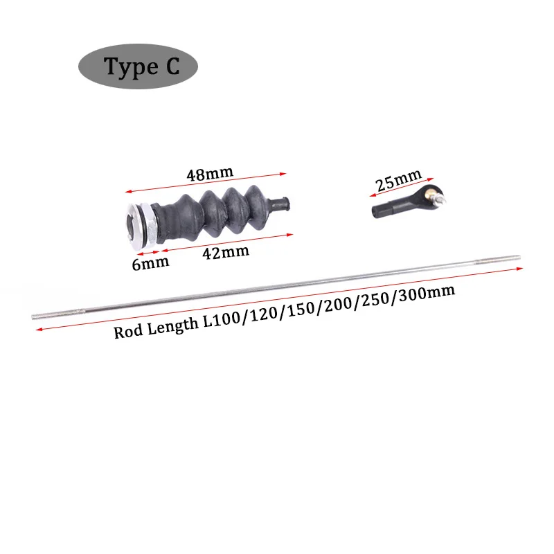 RIMK RC Boat M2 Testa a sfera Tirante Estremità + Soffietto in gomma Guarnizioni per scatola radio + Servo Push Pull Rod (Lunghezza 100 ~ 300 mm) per barca RC
