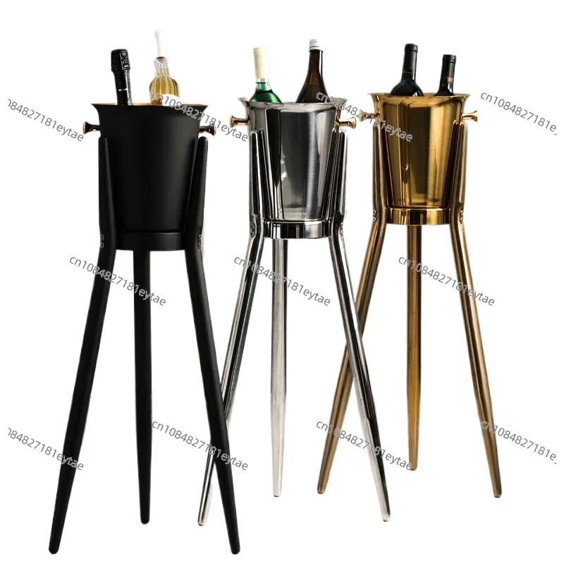 Luxury Stainless Steel Champagne Cooler with 3 Leg Floor Stand Ice Bucket for Wine Bar Club Party