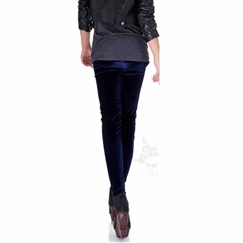 Black Navy Elastic Waist Velvet Leggings Women Autumn Winter Stretchy Mid Waist Solid Glamorous Ladies Leggings