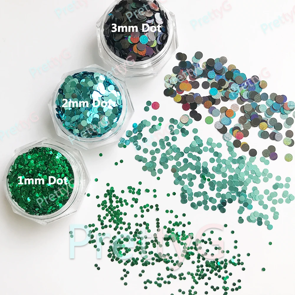 PrettyG 1 boîte Mini 123MM points paillettes paillettes cercle forme holographique couleur métallique paillettes pour résine bricolage Nail Art décoration