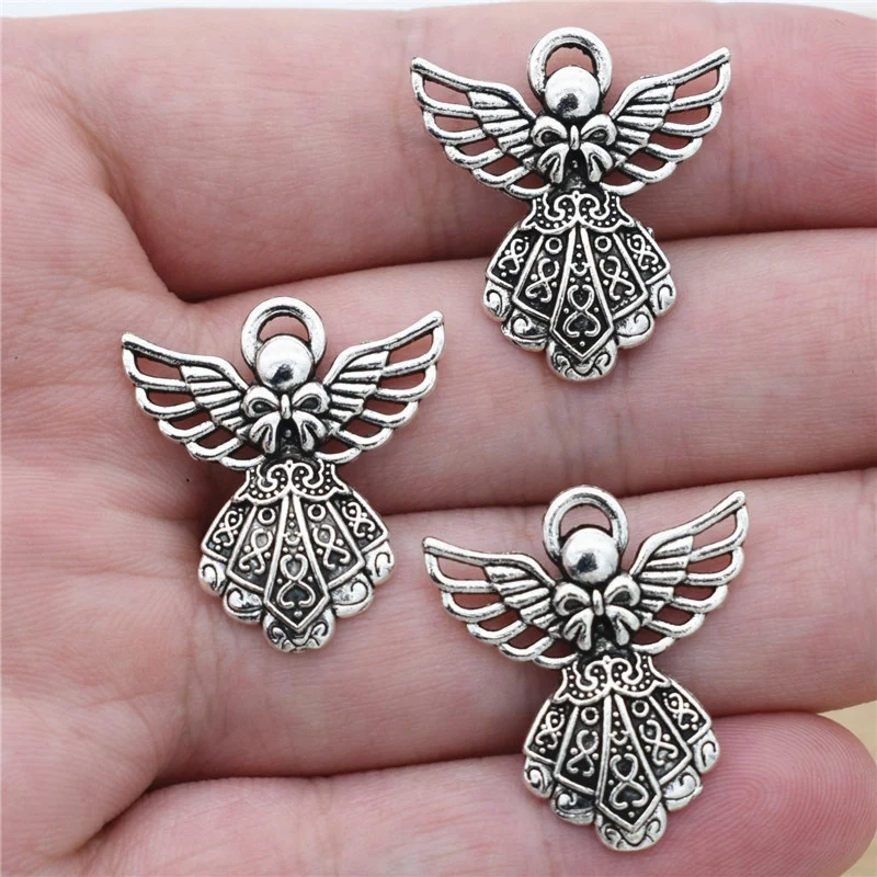 10pcs Antique Silvery Color Wing Guardian Angel Charms Beads Pendants for DIY Handmade Bracelet Necklace Jewelry Making