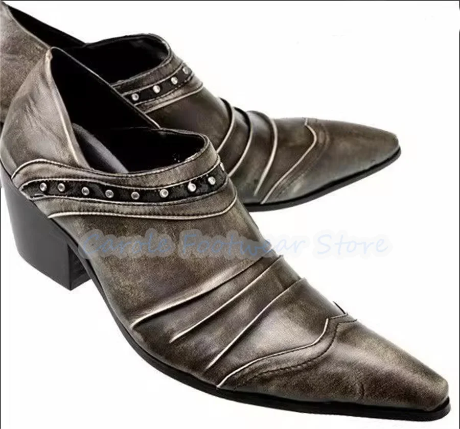 Men's British Style Leather Loafers Chunky Heel