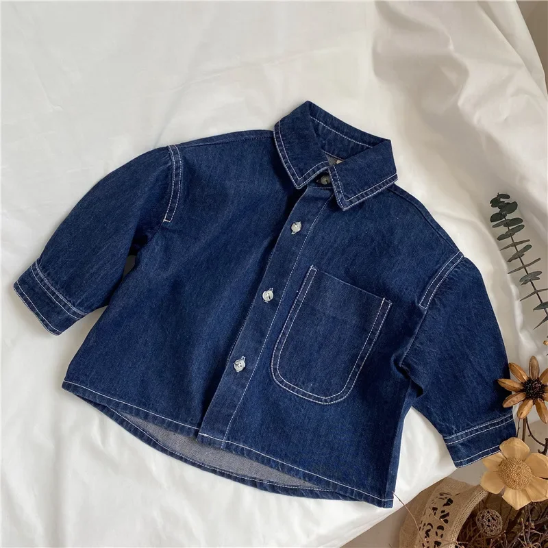 

Kids Blouses New 2024 Autumn Cowboy Coats Fashion Korean Simple Styel Casual Baggy