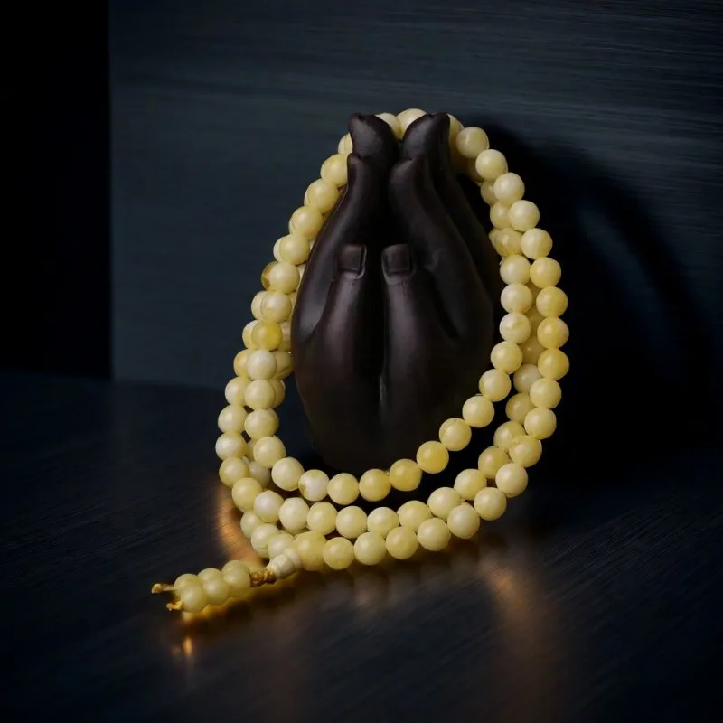 

108 Beeswax Bracelets, Chicken Oil Yellow Round Bead Bracelets for Men and Women.