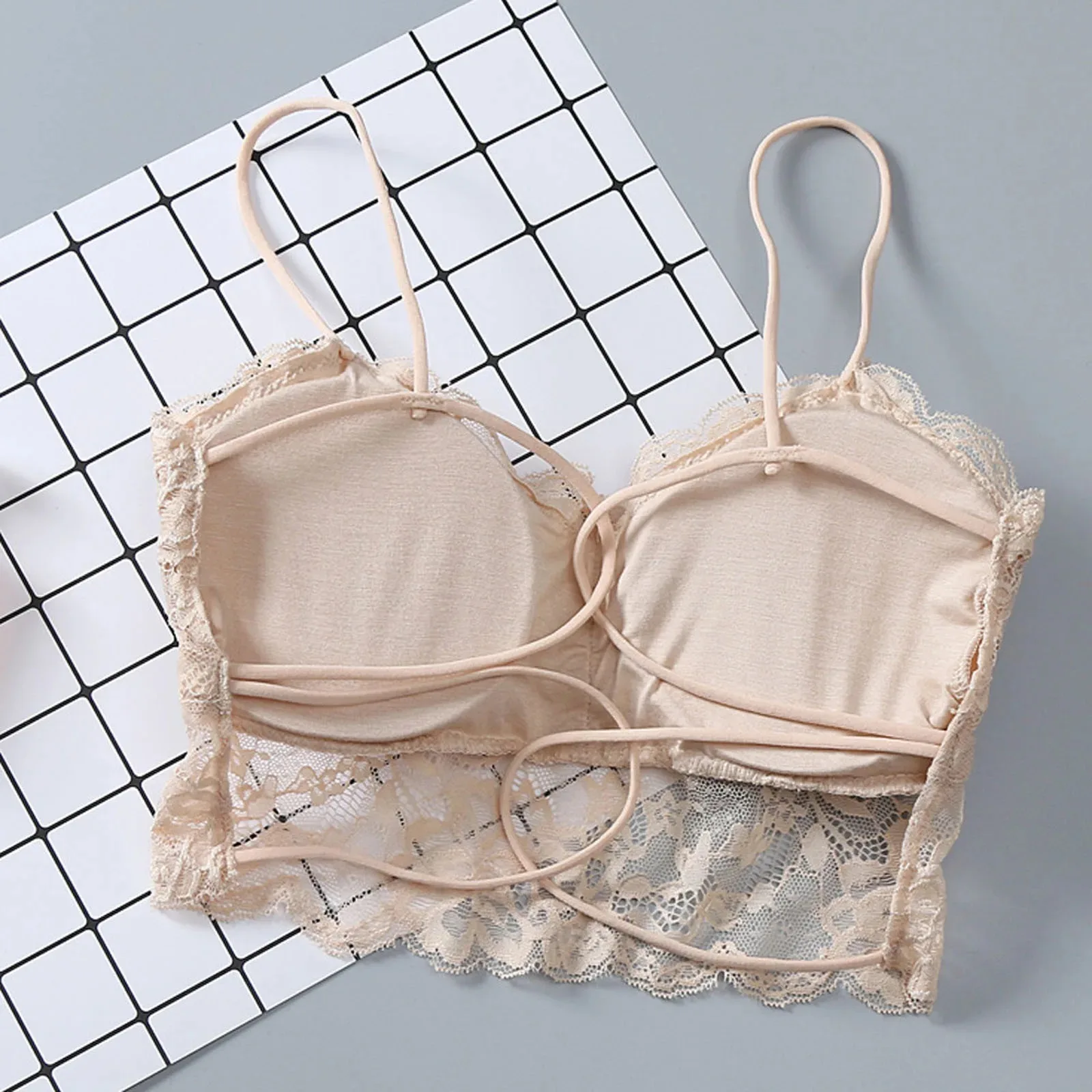 Women Sexy V Neck Hollow Out Wireless Chest Lingerie Solid Color Comfortable Embroidered Underwear Seamless Bra For Female