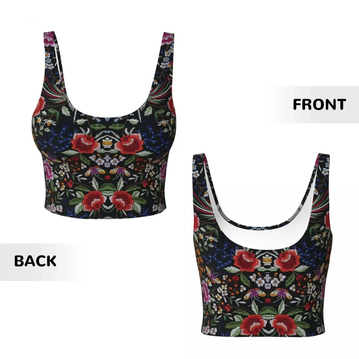 Custom Spanish Flamenco Manton Shawl Motif Women Sports Vest Bras Gym Workout High Impact Yoga Crop Tank Top