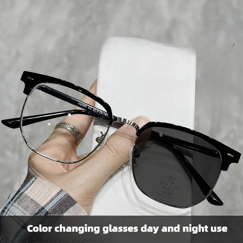 Photochromic Anti Radiation Glasses  Metal Eyeglasses Frames Transition Anti Blue Light 2 in 1 Eyewear