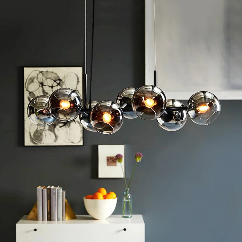 Nordic Glazen Kroonluchter Voor Eetkamer Keuken Woonkamer Slaapkamer Glazen Bal Zwart Plafond Hanglamp Ophanging Licht