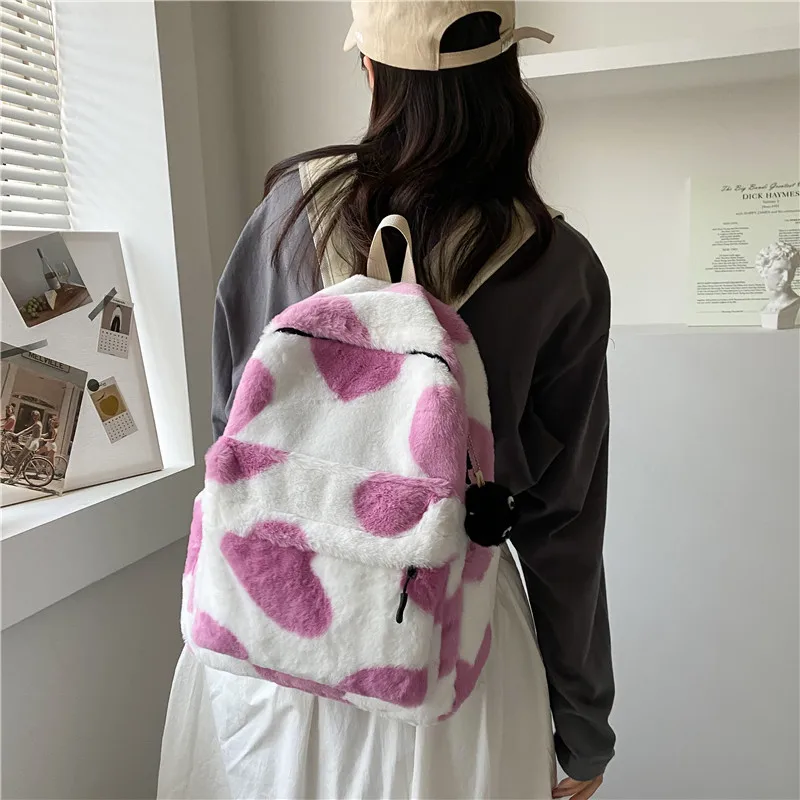 Cuore peluche cartone animato zaino ragazza peluche zaini carino pelliccia zaini bambini scuola borse bambini regalo libro borsa Mochilas Para Mujer