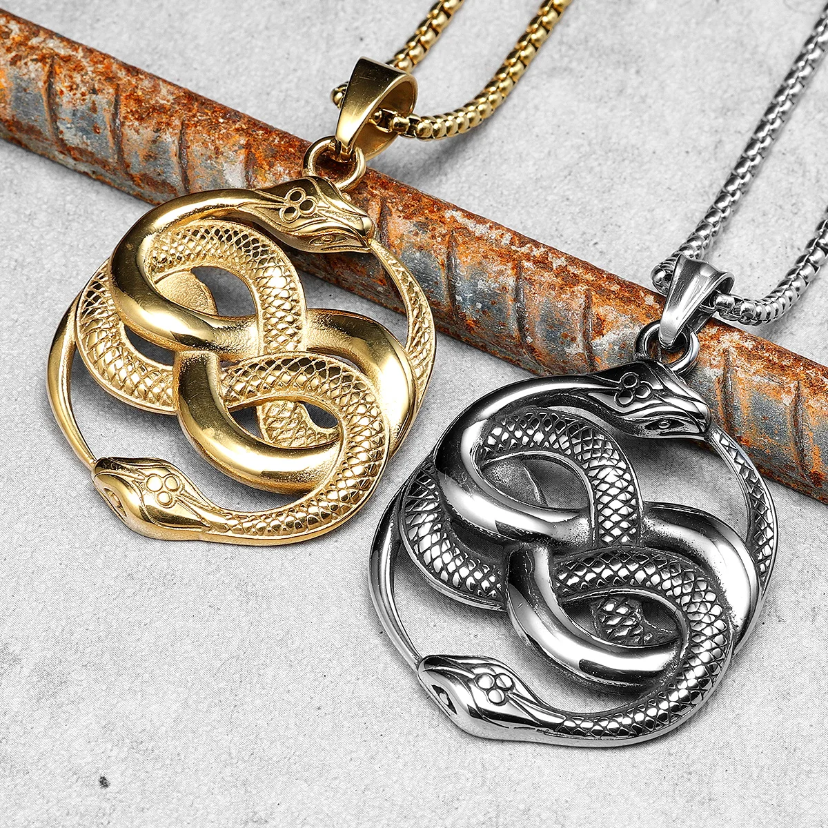 Double Snake Personality Men Necklaces With Pendant Stainless Steel Jewelry For Male Women Hip Hop Accessories Gifts Wholesale