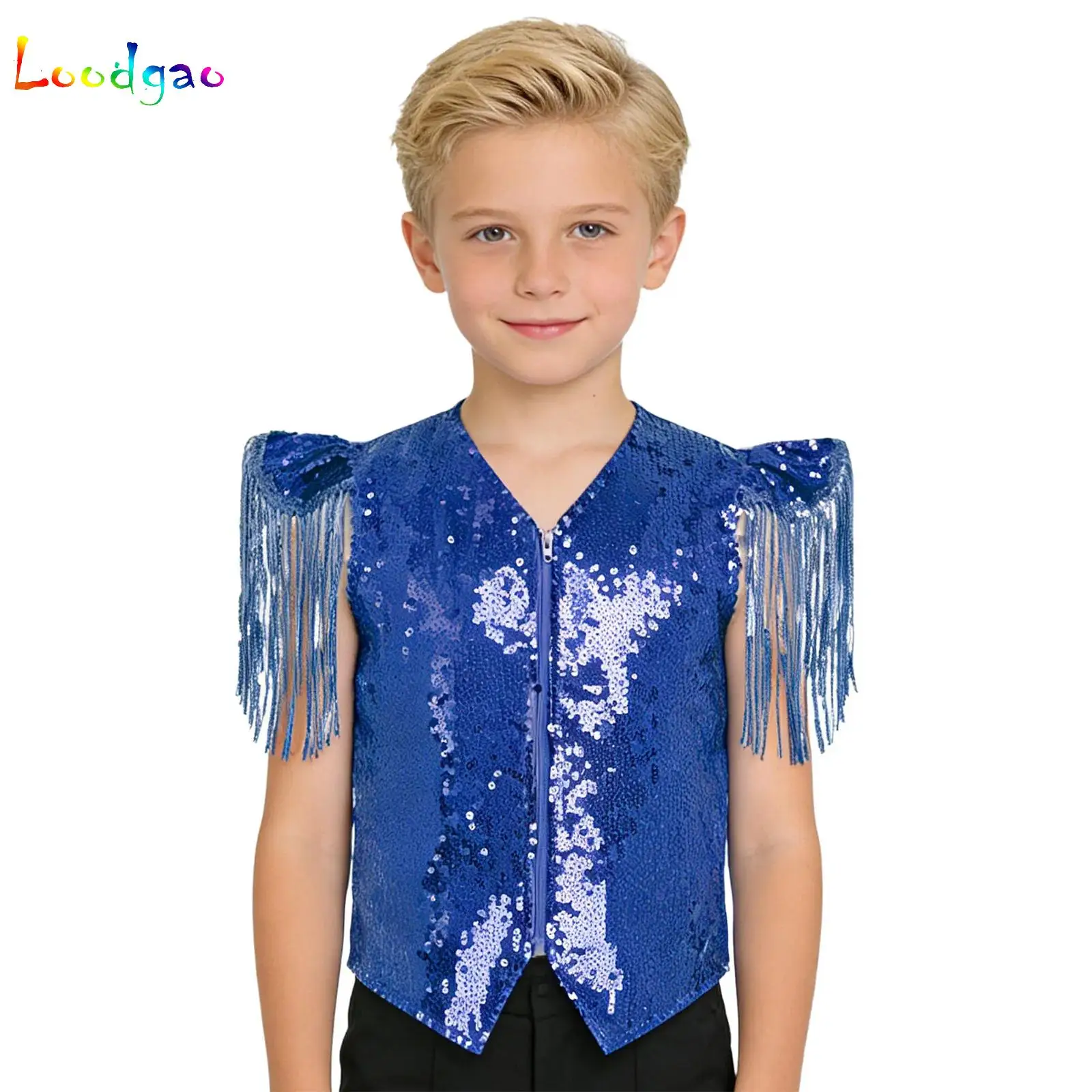 

Children Sequins Tassels Waistcoat Vests Girls Jazz Dance Costume Kids Metallic Waistcoat Disco Music Party Festival Performance