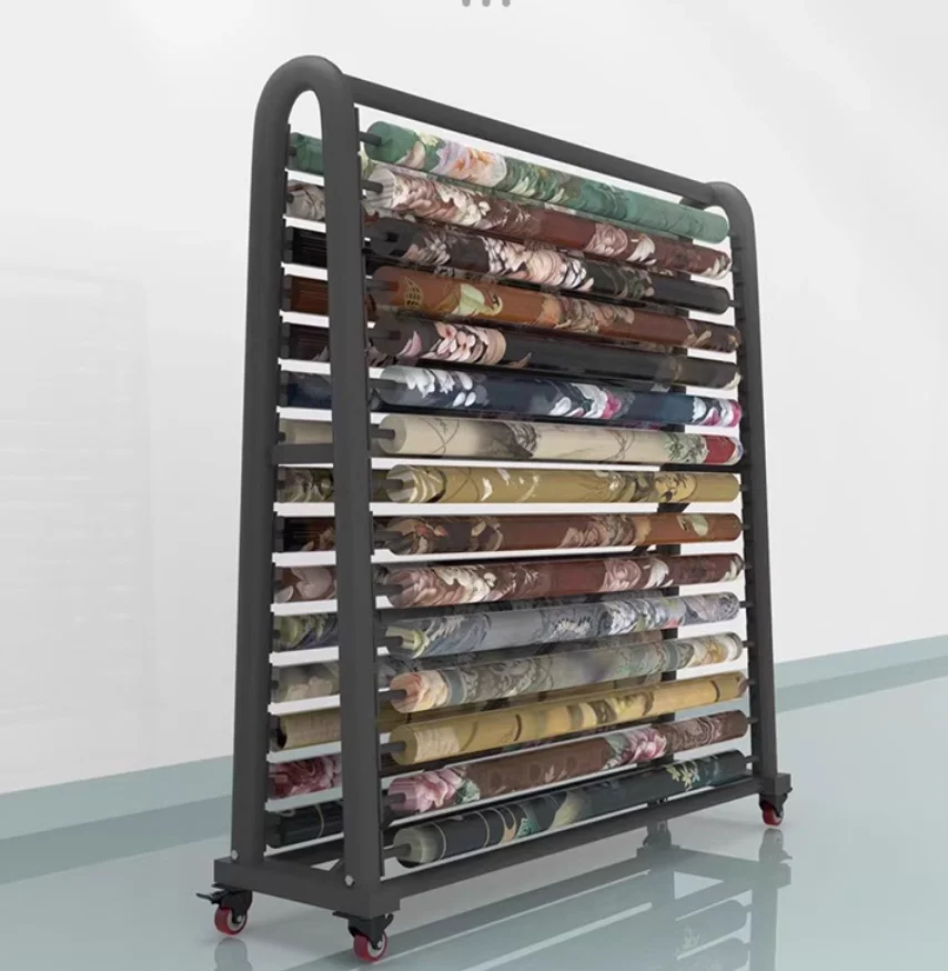 

Silk fabric sample display rack live shelf Textile fabric leather tablecloth sample cloth rack can be moved