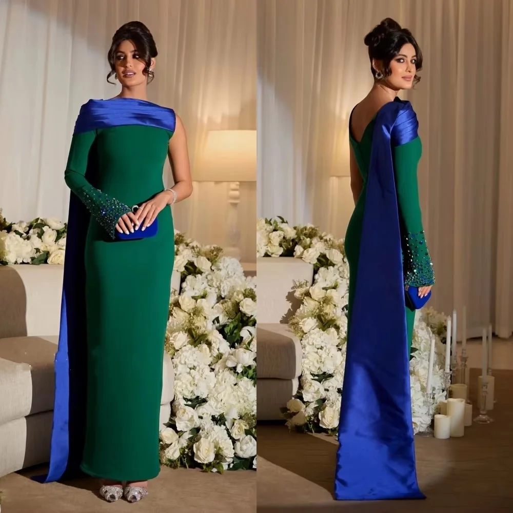 Customized Exquisite Beading Mermaid Evening Dresses Charming Ruched O-neck Prom Dresses One Shoulder Party Gown فساتين سهرة
