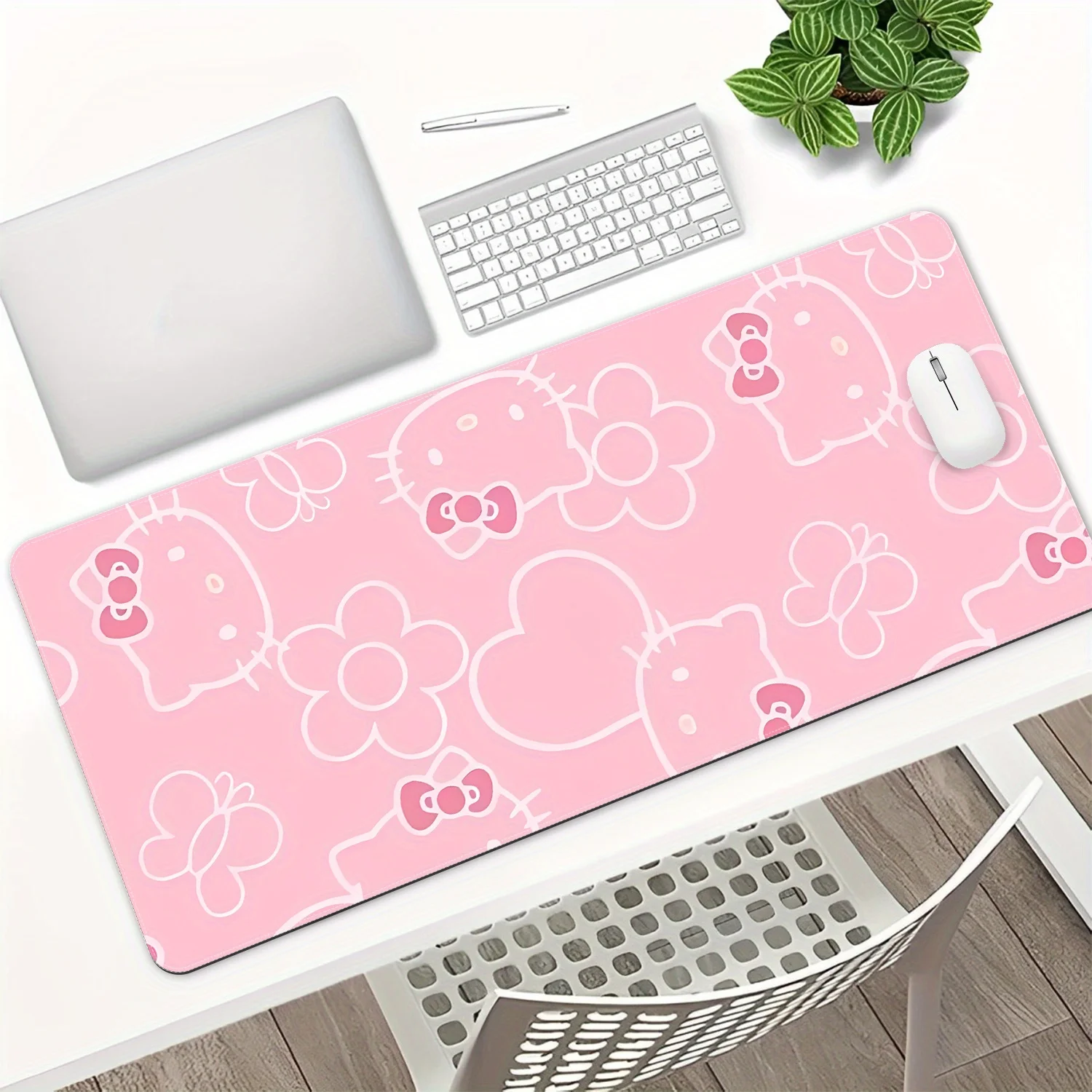 แผ่นรองเมาส์ลายซานริโอ้ เฮลโล คิตตี้ 1 ชิ้น, แผ่นรองคีย์บอร์ด, แผ่นรองโต๊ะแบบยาว, แผ่นรองเมาส์ยาว, ด้านล่างยางกันลื่น, เหมาะสำหรับ