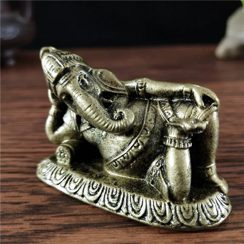 Bronze Color Ganesha Buddha Statue Ornaments Fengshui Ganesh Indian Elephant God Sculptures Figurines For Home Garden Decoration