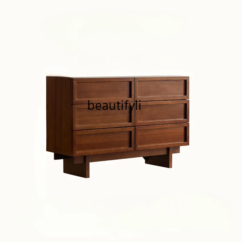 Solid Wood Chest of Six Drawers Living Room Chest of Drawer Light Luxury Locker Bedroom Bed Front Cabinet Middle Ancient