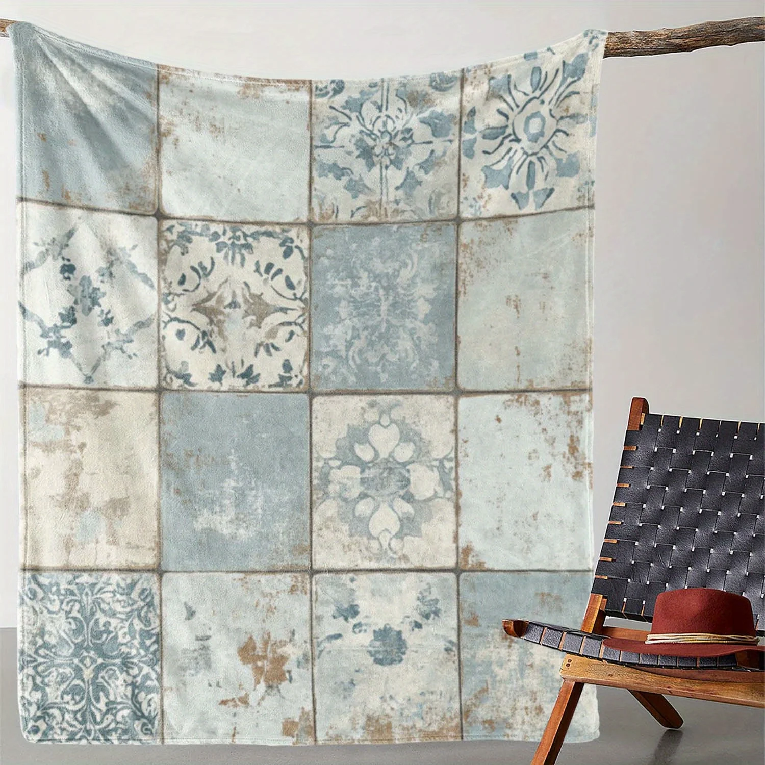 Multicolor Luxurious Vintage Floral Patchwork Flannel Throw, Cozy Soft Warm for Sofa Bed Car Office Travel
