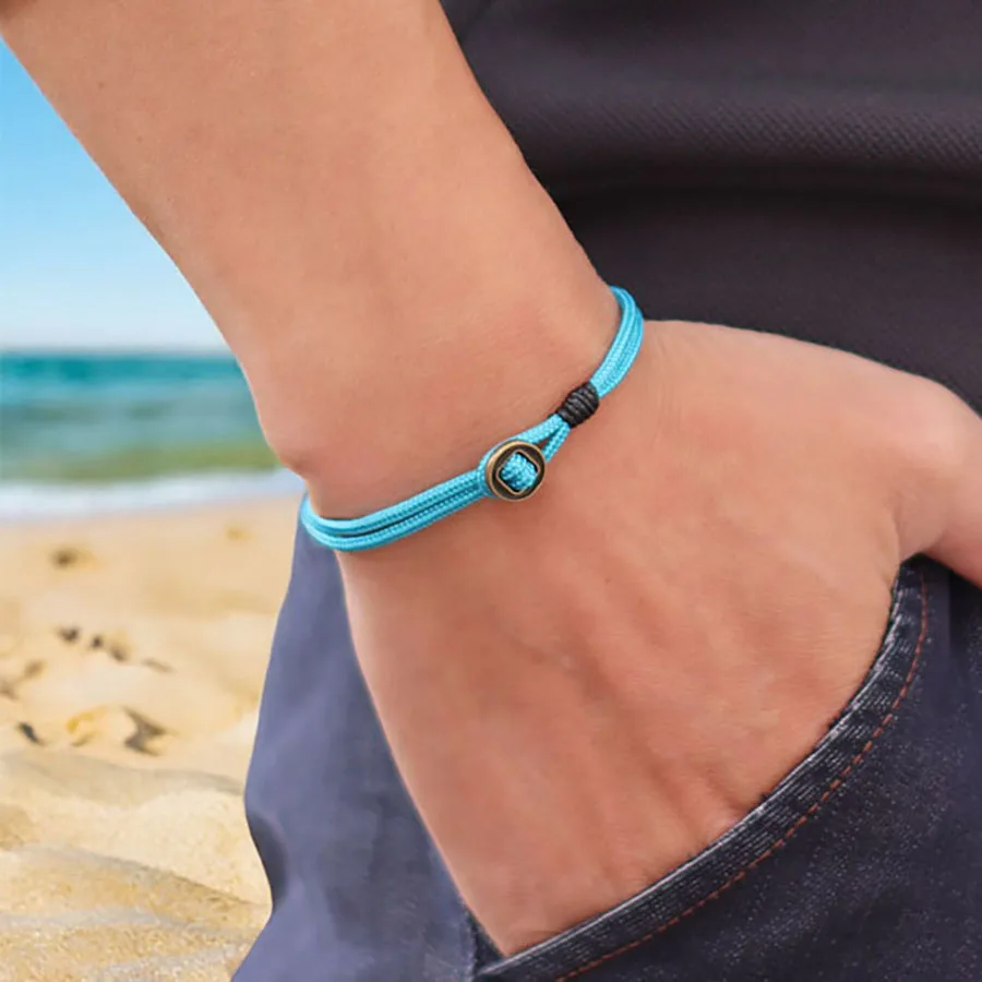 Pulsera de cuerda bicapa náutica para hombre, gancho fácil desmontable, Retro, hecho a mano, envoltura de Paracord, Braslet, playa, surf, Pulsera de ocio para hombre