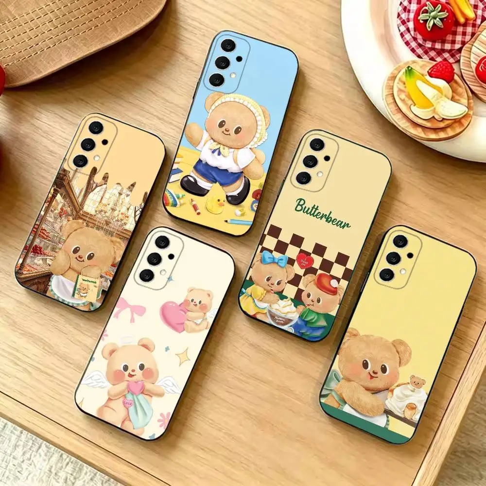 Cute Butters Bear Fashion Black Silicone Protective Phone Cover, Suitable for Samsung S20-S26,Ultra,Plus,FE,Lite,5G