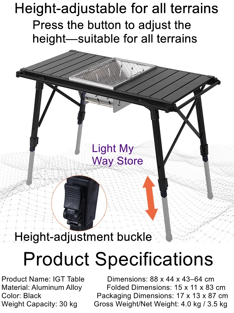 

Складной стол для кемпинга из алюминиевого сплава, регулируемый по высоте IGT-стол, портативный стол для пикника, складной стол для гриля