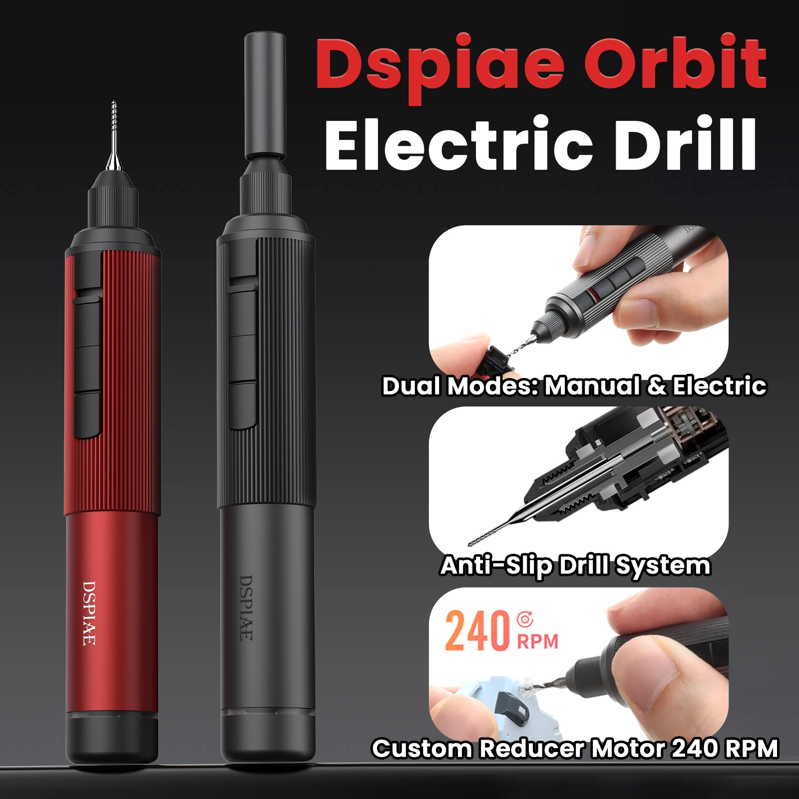 DSPIAE AT-ED01 Orbit Electric Hand Drill Screwdriver Dual Mode for Gunpla Model Assembly Plastic Wood Soft Metal DIY Hobby Tools