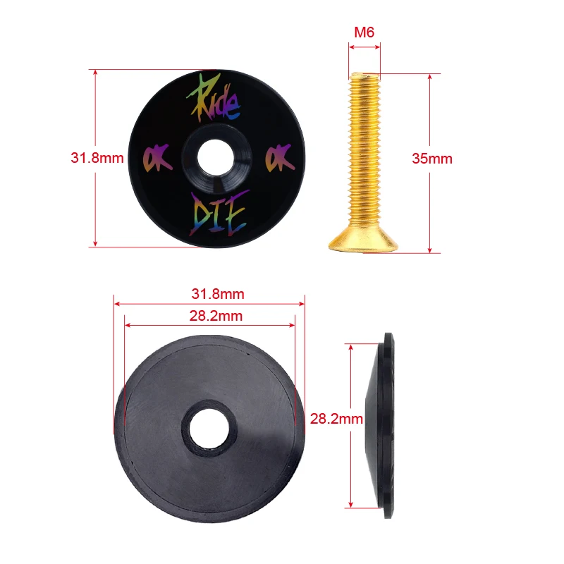 ركوب أو يموت دراجة سماعة الغطاء العلوي ث/M6 * 35 مللي متر ينطبق على 28.6 مللي متر الجبهة شوكة سبائك الألومنيوم الجذعية الغطاء العلوي نمط الجمجمة
