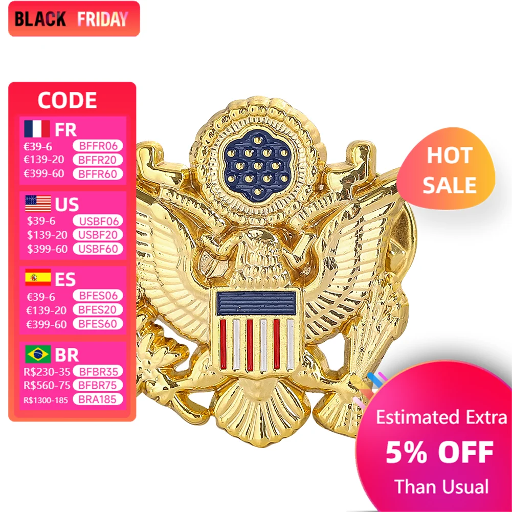 USA Flag Emblem Lapel Pin American Double-Headed Eagle Patriotic Brooch for Bag Clothes Jacket Pin Buckle Badge Fashion Jewelry