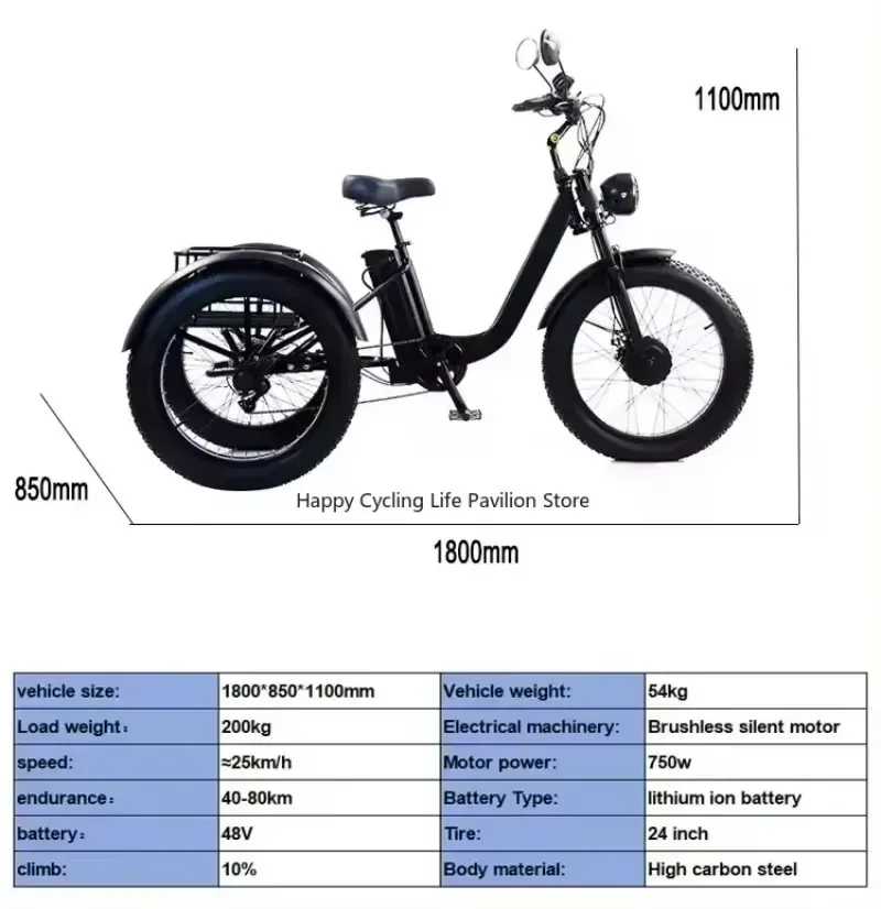 Nueva bicicleta eléctrica de 3 ruedas, Motor de 750W, 48V, 15AH, 20x4,0, neumático ancho, bicicleta eléctrica de nieve para adultos con cesta de almacenamiento, bicicleta eléctrica de carga