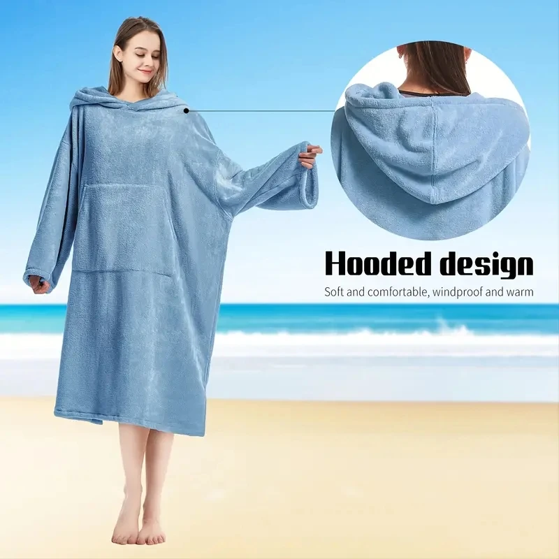 Mutao Surf Poncho Wickelmantel, Unisex-Bademantel mit Kapuze, superweicher Wickelhandtuch mit Tasche und Kapuze