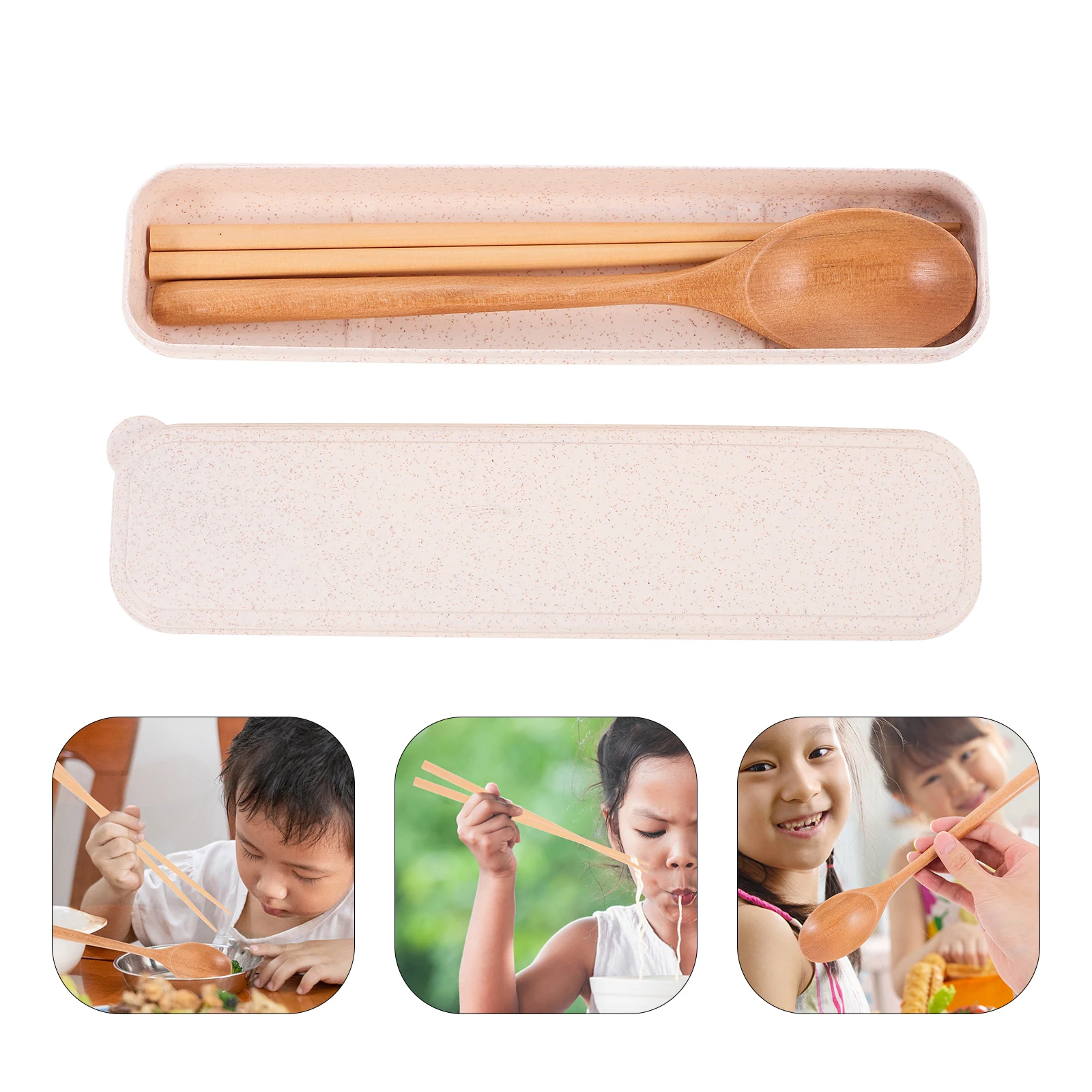

3pcs Reusable Portable Wooden Travel Cutlery Set Beechwood Tableware Storage Box For Outdoor Camping Picnic School Lunch Travel