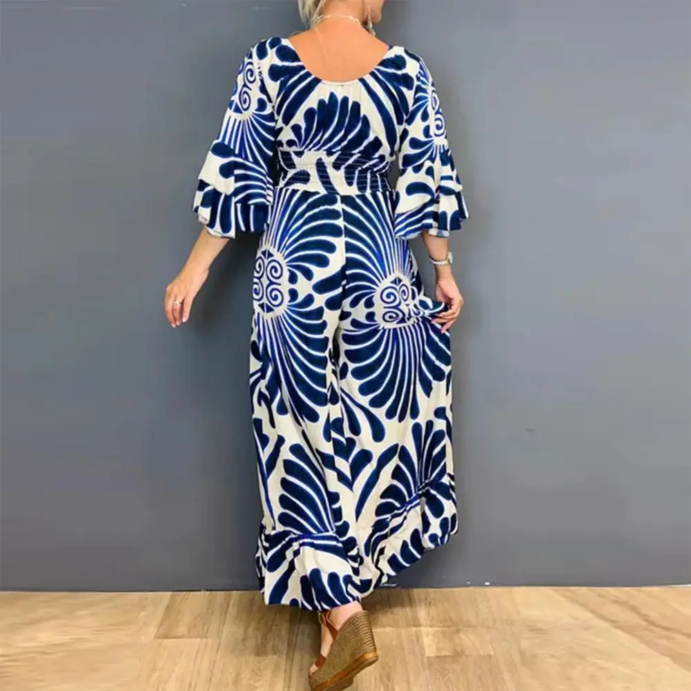 

Lady Casual Wear Jumpsuit Stylish Plus Size Vacation Jumpsuit with Ruffle Sleeves Wide Leg Women's High Waist for Casual