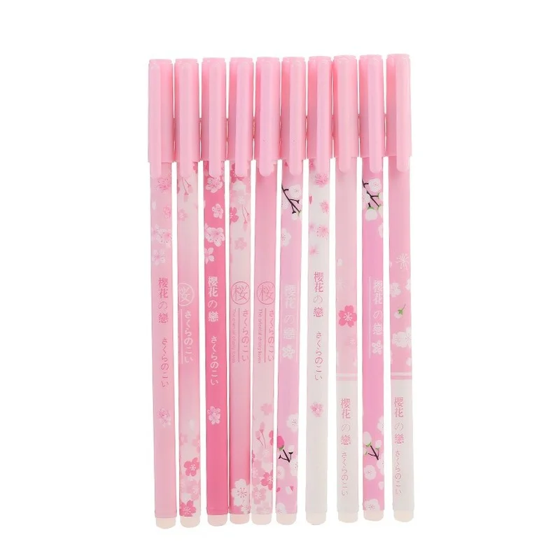 5pcs Lovely Cherry Blossom Erasable Pen Girls Pink Gel Pens for Writing 0.5mm Washable Handle Blue Ink School Office Supplies