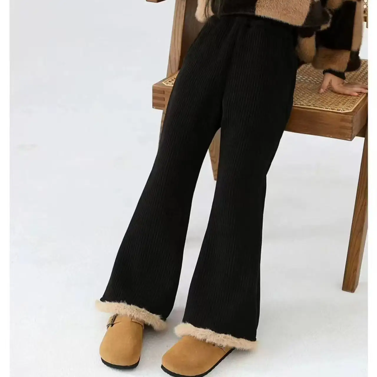 Thick Warm Bell Bottom Pants Kids Fashion Trendy Trousers Winter Girls Fleece Lined Slim Fit Trousers Autumn Children Clothing