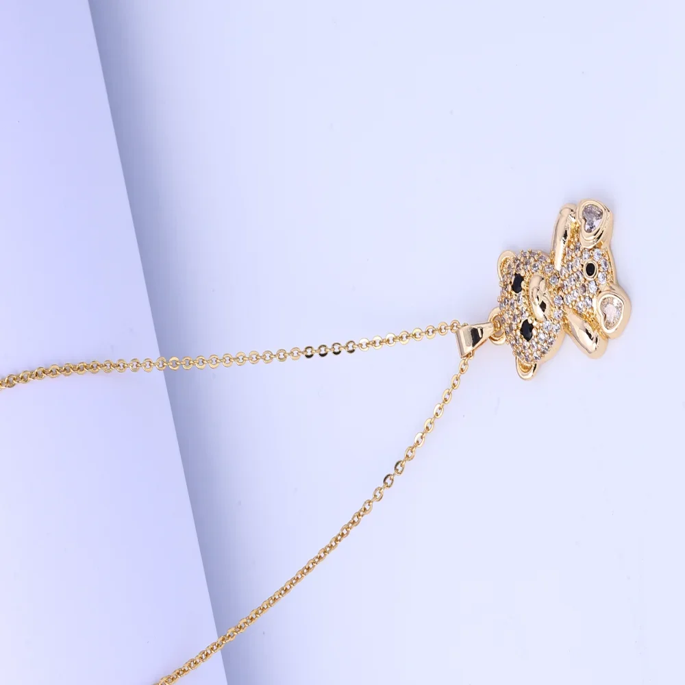 Beautiful Necklace for Women: Light Luxury Micro Inlaid Teddy Bear Pendant Titanium Steel Necklace, Fashionable and Versatile Gi