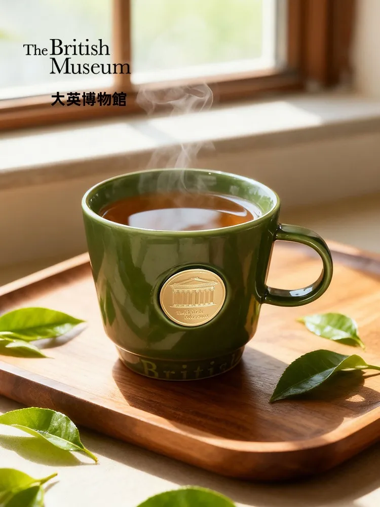 

British Museum Architectural Series Metal Plaque Green Ceramic Coffee Cup Mug Tea Cup Water Cup European Style Desires