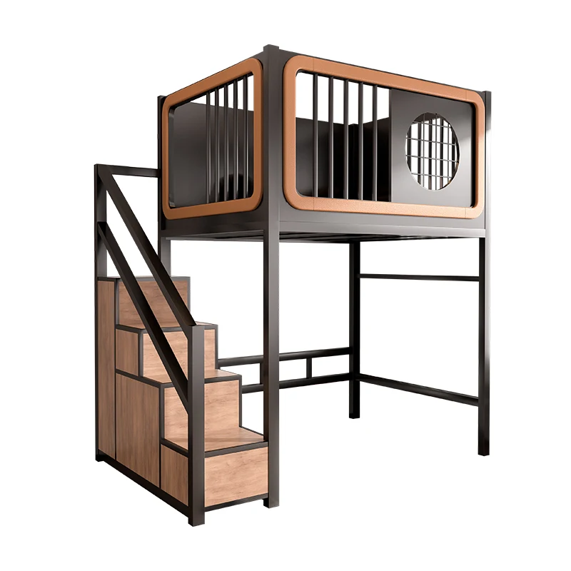 On the bed and off the table combination Wrought iron elevated Small apartment duplex second floor loft Space saving