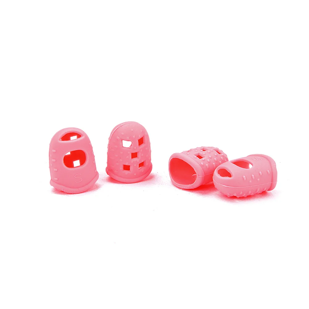 

4 Pcs Guitar Finger Cots Pink Fingertip Protectors Accessories Silicone Thumb