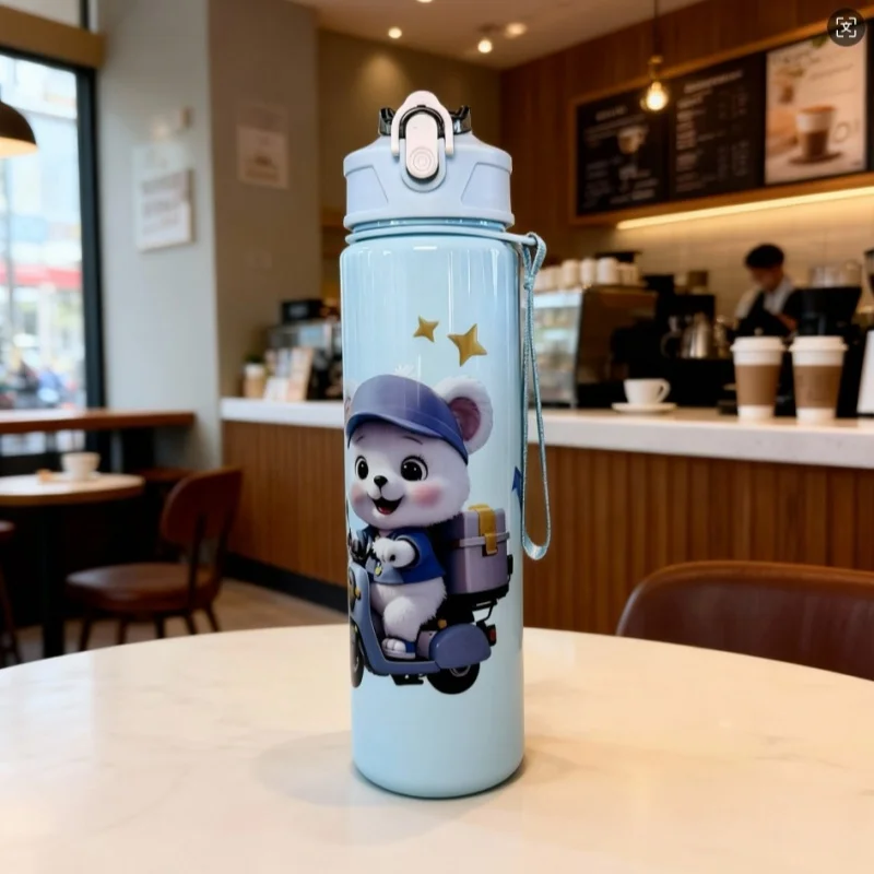 زجاجة مياه محمولة لطيفة سعة 750 مل مع مقبض، ألوان متعددة متاحة للتخييم في الهواء الطلق في صالة الألعاب الرياضية، مقاومة للتسرب، مثالية للهدايا