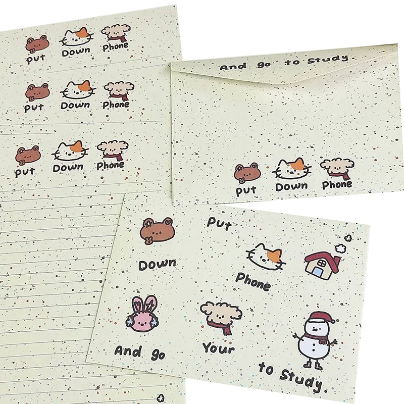 1Set Cartoon Small Animal Envelope Set Cute Letter Paper Blessing Birthday Card Gift With Envelope Hand Drawn Cards Gift