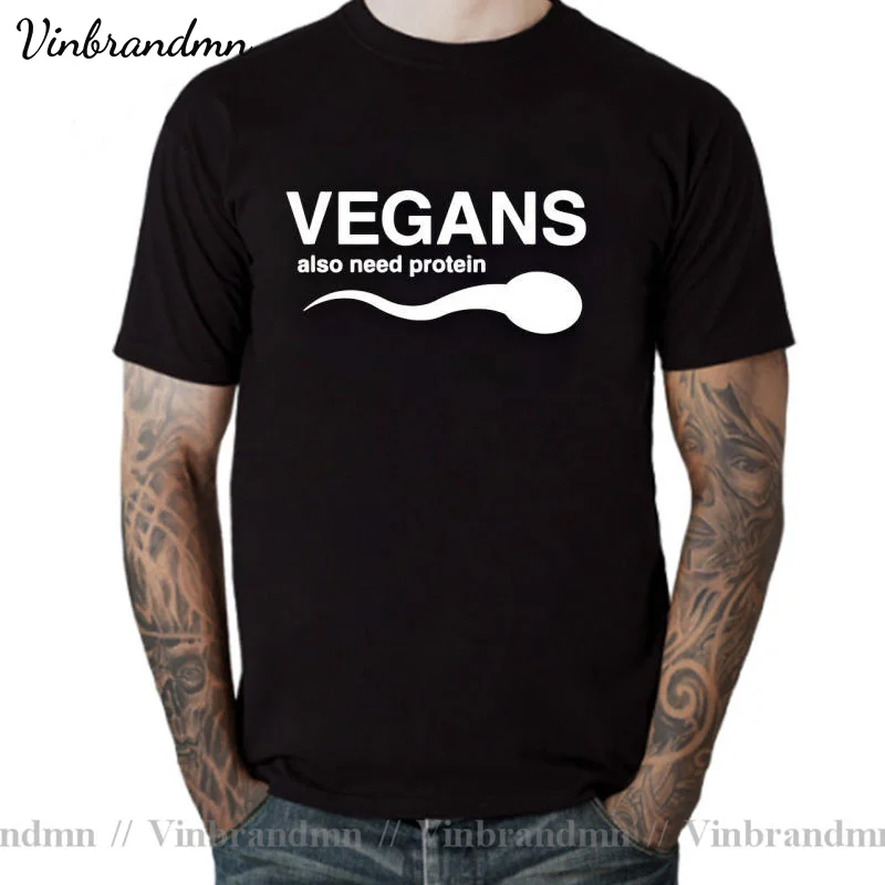 Lustige Veganer T-Shirts Veganer brauchen auch Protein Männer weiß T-Shirt Slogan Brief drucken weiße T-Shirts 3d Gemüse Vegetarismus