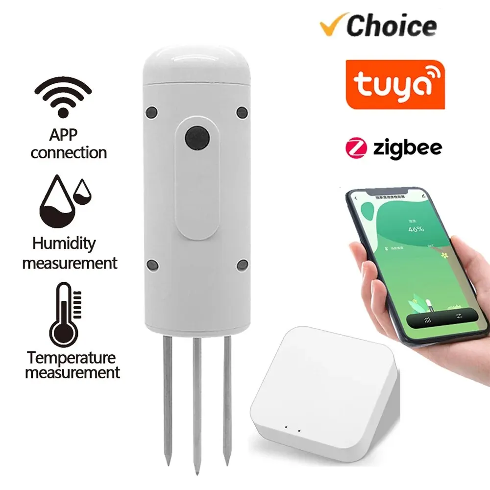 Tuya Zigbee Wireless Soil Moisture Meter Temperature Humidity Tester & Wireless Gateway Plant Monitor IP67 Detector for Garden