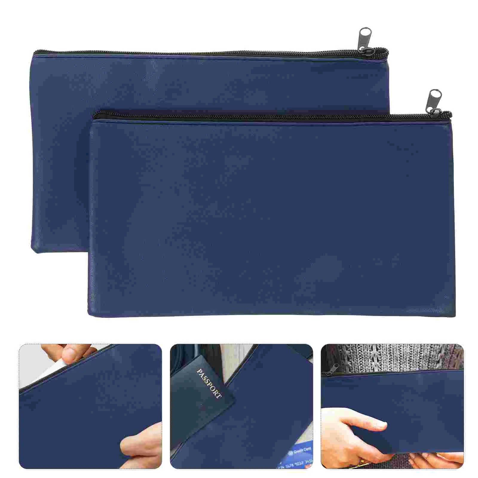 

2 Pcs Pu Bill Bag Cash Deposit Storage 2pcs Packed Navy Blue Bags Money Saving Envelopes Wallet Organizer for