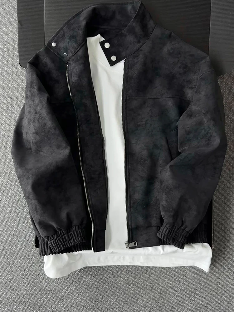 

Tie-Dye Leather Jaet Men's Autumn Spring American Retro Pilot Jaet Design Trendy Brand Stand Collar Motorcycle Wear