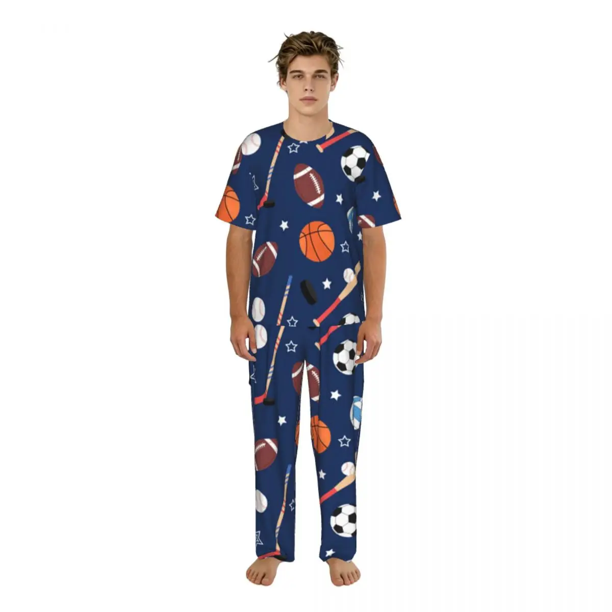 

Мужской комплект пижамы с коротким рукавом и брюками, домашняя одежда для американского футбола и баскетбола, костюм для сна