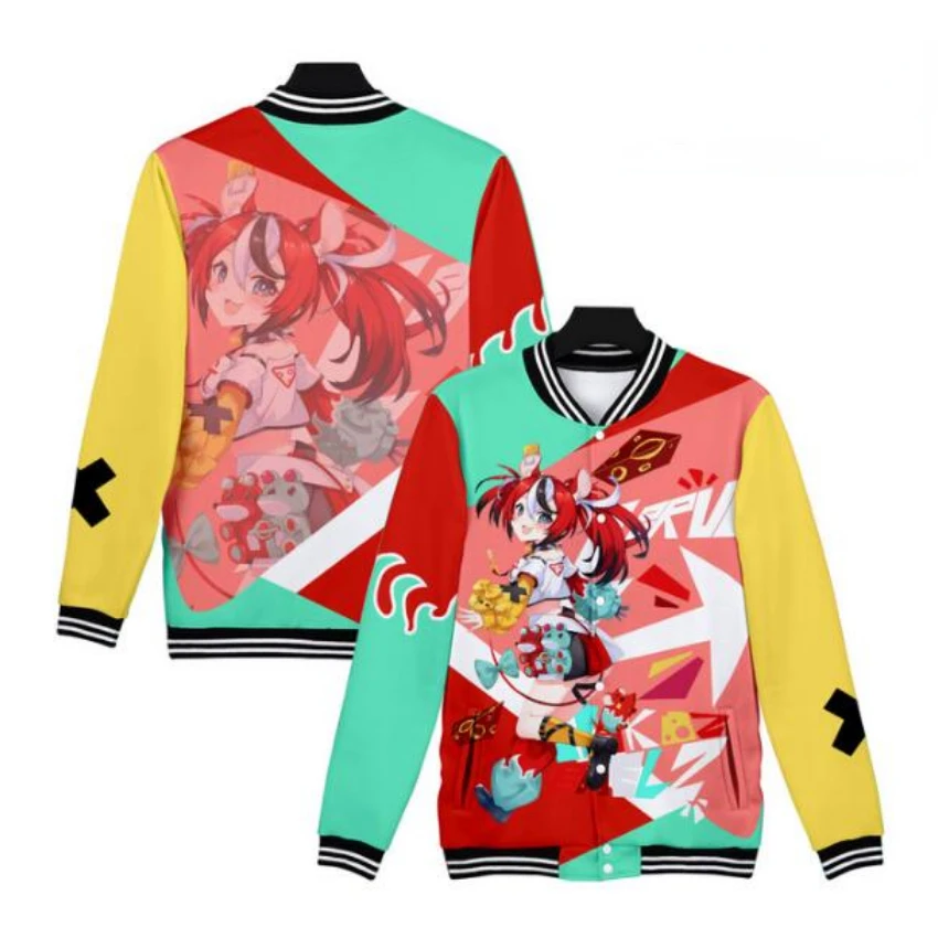 

Anime Hakos Baelz 3D Baseball Jacket Men Women Bomber Jacket Outerwear Streetwear Hip Hop College Baseball Uniform Harajuku Tops